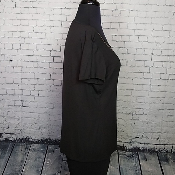 Jacqueline Smith Womens Small Black Studded Round Neck Tee T Shirt Mob Wife - Picture 3 of 9